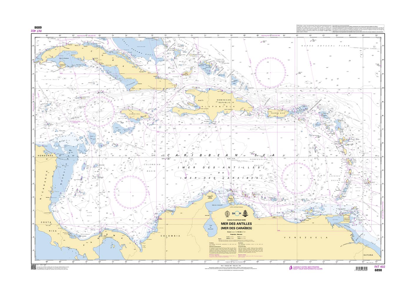 Shom 6898 - INT 402 Mer des Antilles (Mer des Caraïbes)