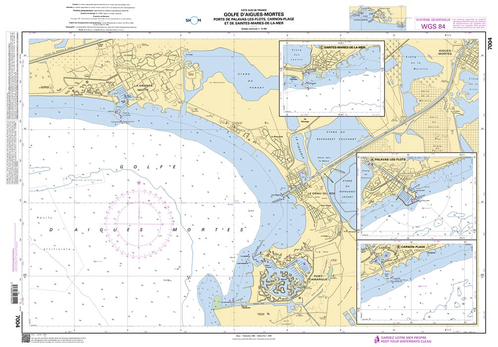 Shom 7004 - Golfe d'Aigues-Mortes - Ports de Palavas-les-Flots, Carnon-Plage et  de Saintes-Maries-de-la-Mer