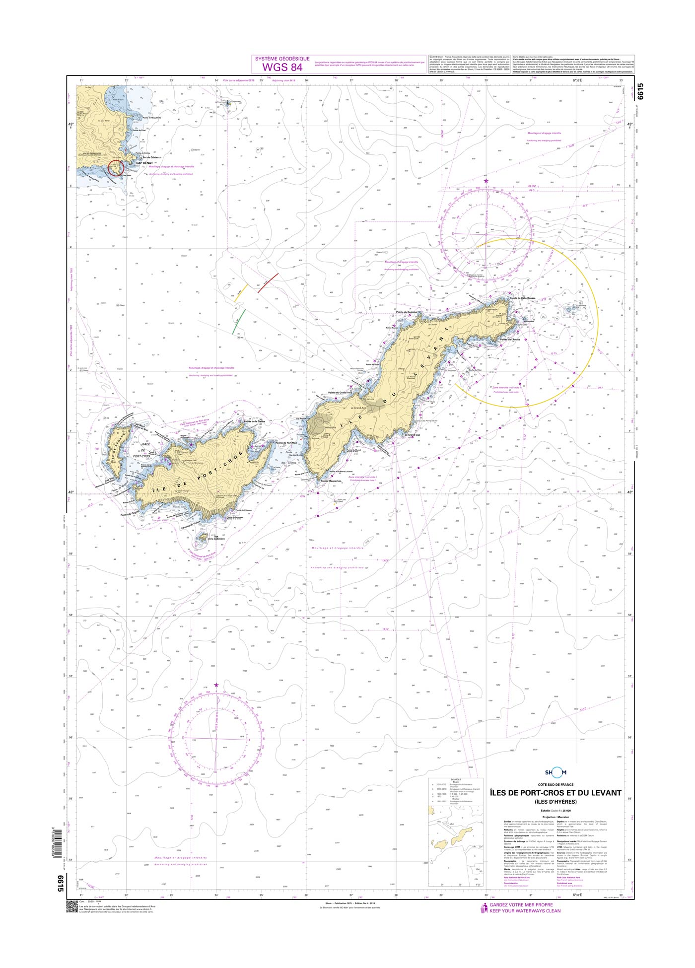 Shom 6615 - Îles de Port-Cros et du Levant - (Îles d'Hyères)