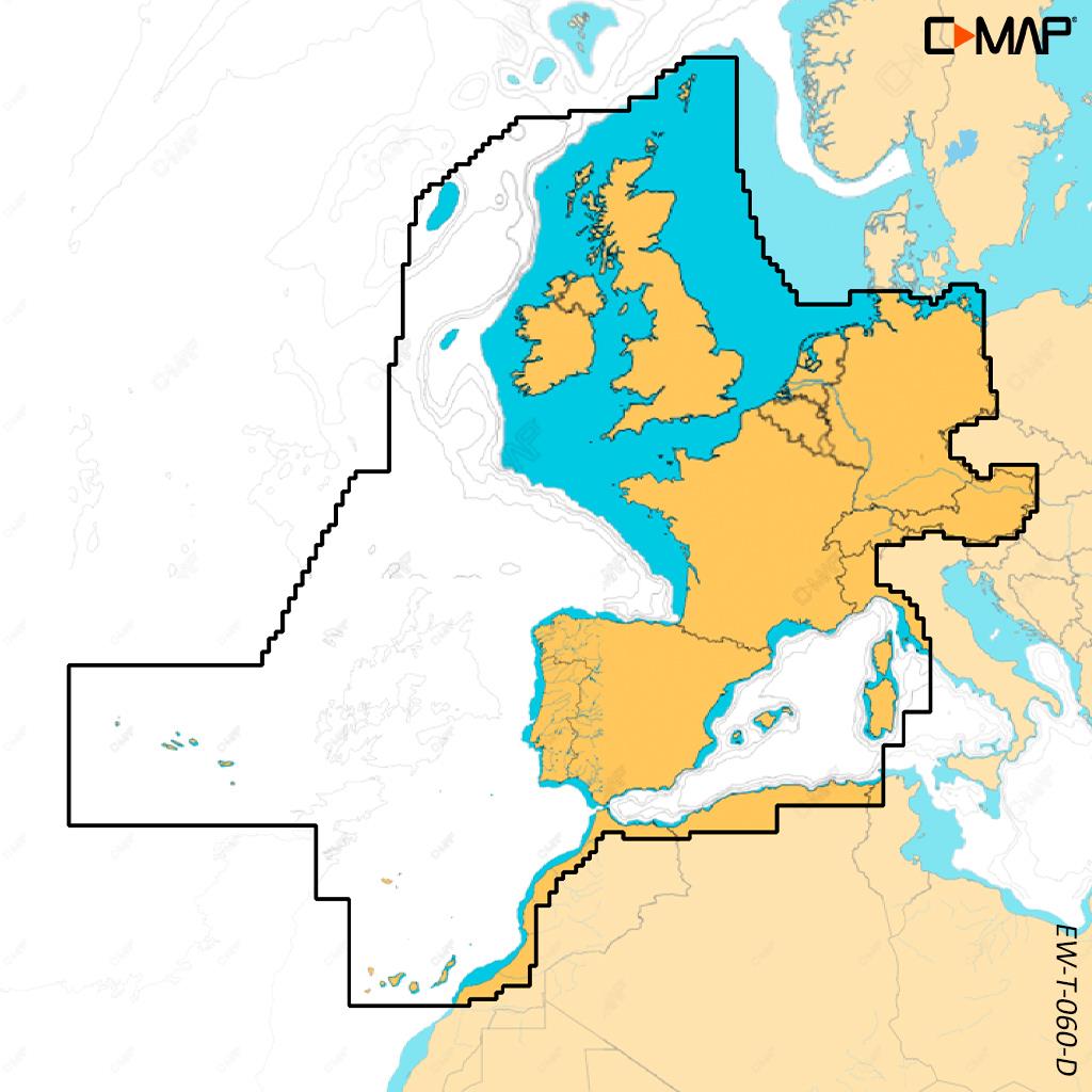 C-MAP Discover X Europe de l'Ouest (côte atlantique de l'Elbe aux Canaries et Méditerranée occidentale) EW-T-060