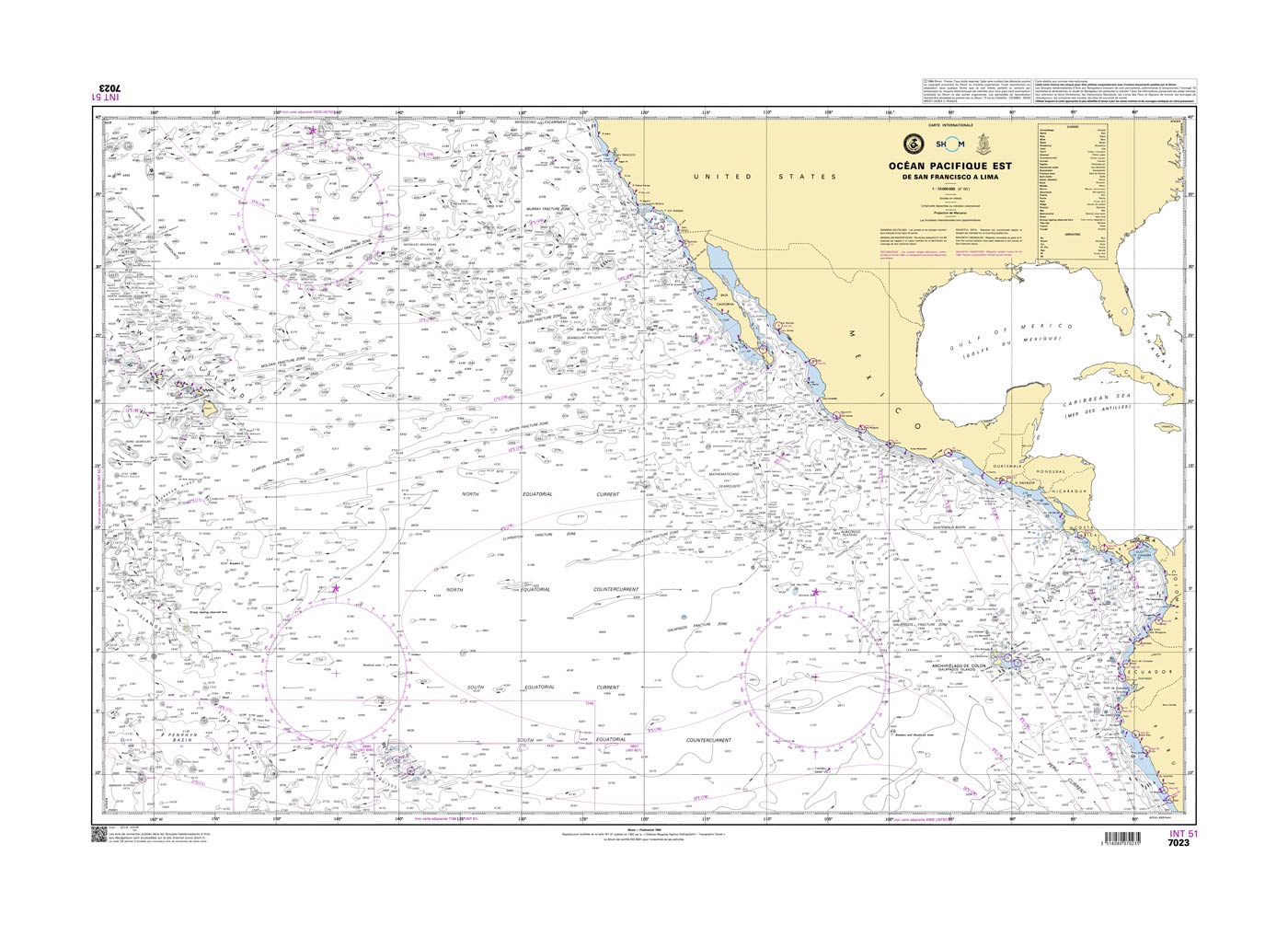 Shom 7023 - INT 51 Océan Pacifique Est - De San Francisco à Lima